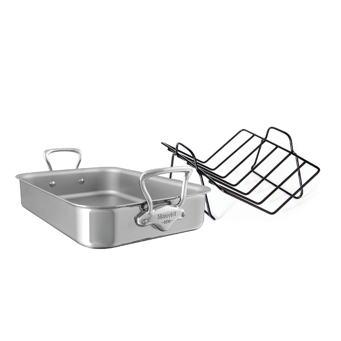 Mauviel 1830 Stainless-Steel Roasting Pan with Rack, 15.7 x 11.8-In