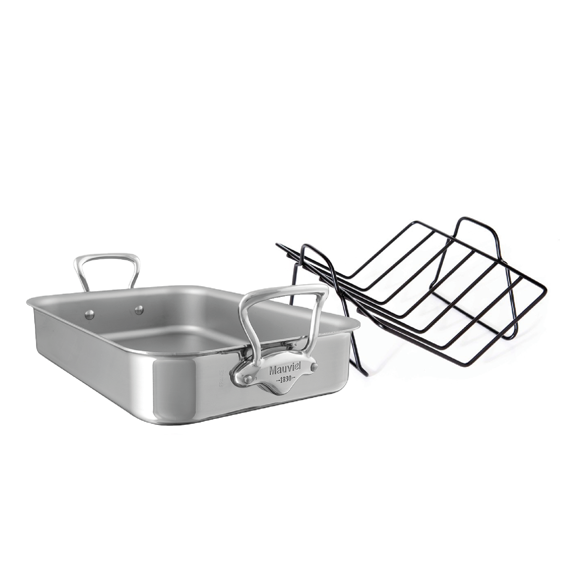 Mauviel 1830 Stainless-Steel Roasting Pan with Rack, 15.7 x 11.8-In