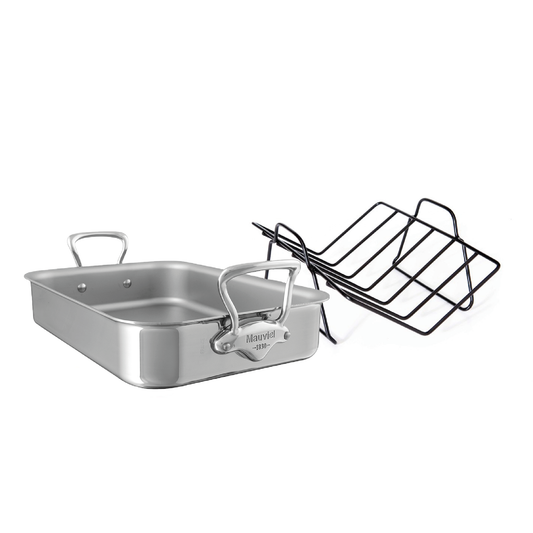 Mauviel 1830 Stainless-Steel Roasting Pan with Rack, 15.7 x 11.8-In