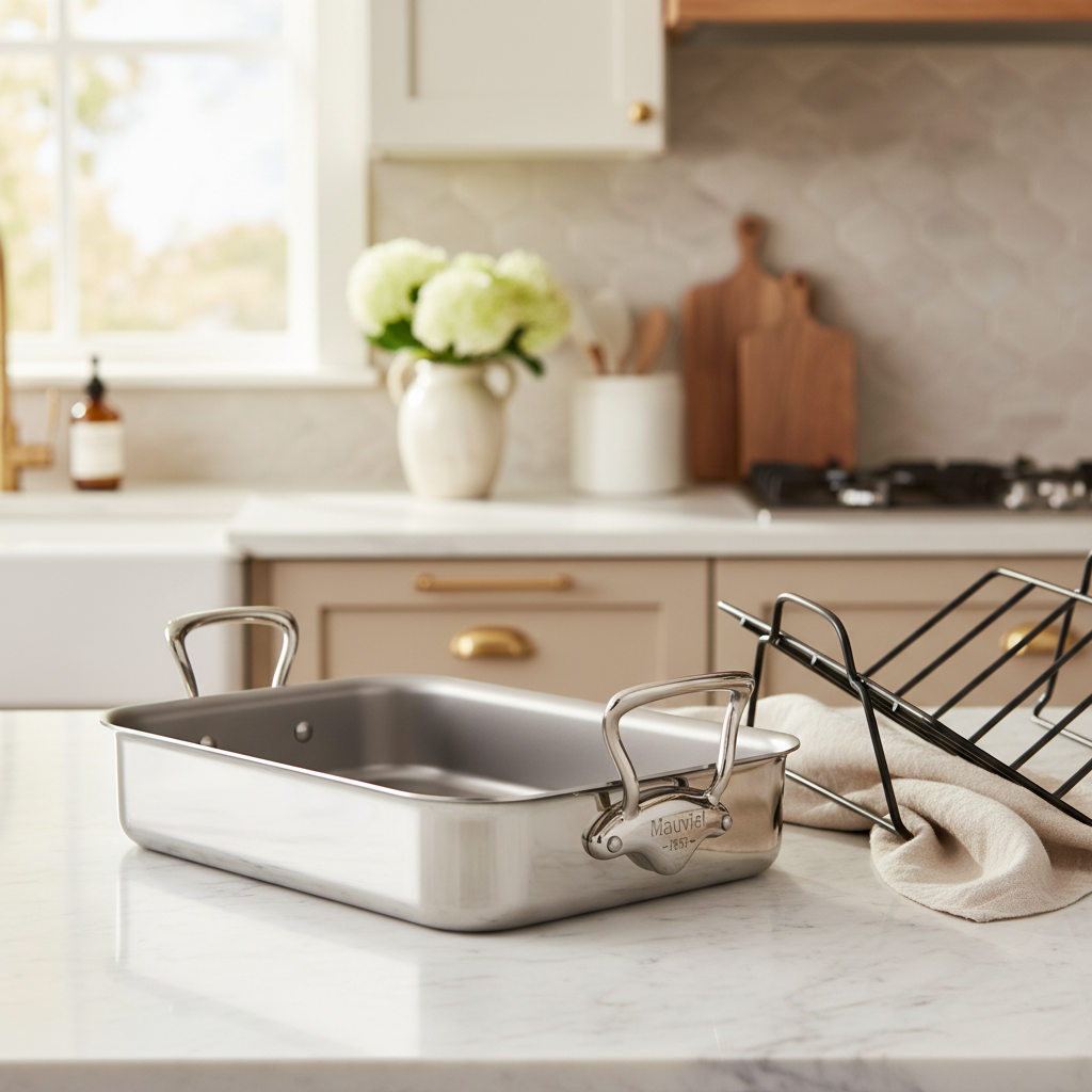 Mauviel 1830 Stainless-Steel Roasting Pan with Rack, 15.7 x 11.8-In — image 5
