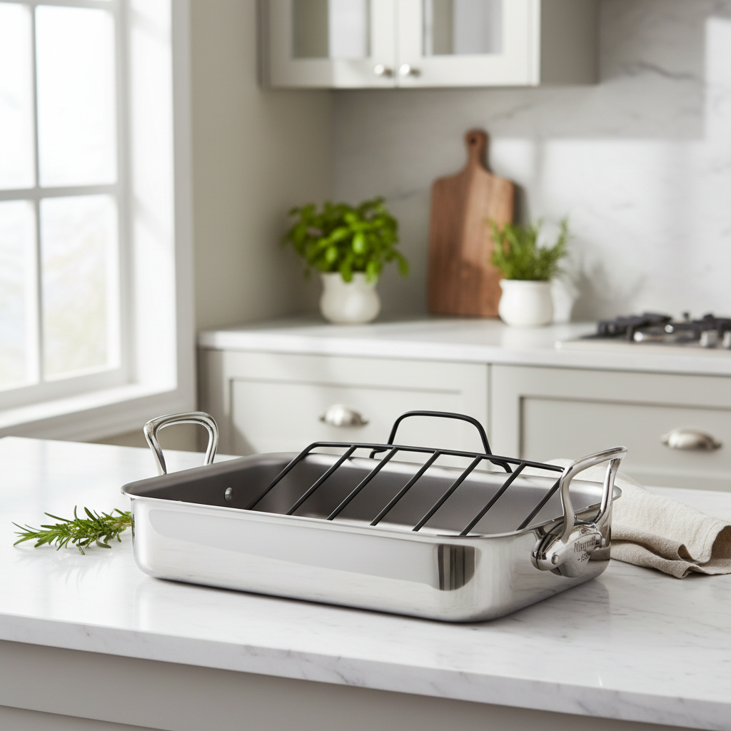 Mauviel 1830 Stainless-Steel Roasting Pan with Rack, 15.7 x 11.8-In — image 2